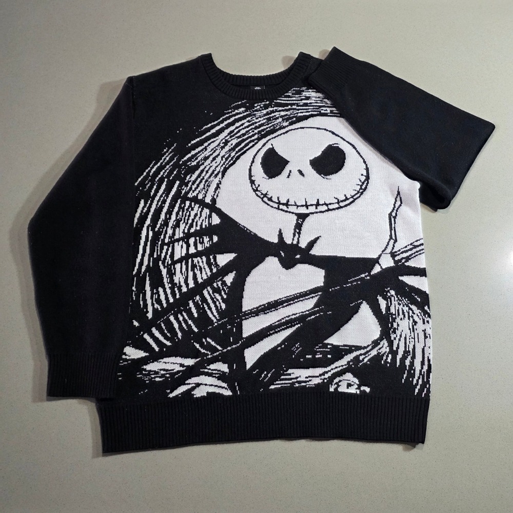 Disney Nightmare Before Christmas Jack Skellington Knit Sweater Black White 2X